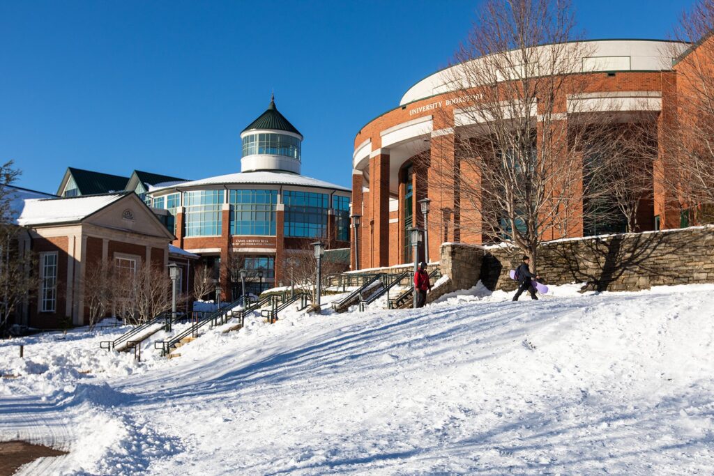A photo of snow on Appalachian State's campus in Boone in January 2022