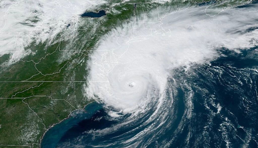 A satellite image of Hurricane Dorian off the coast of North Carolina in 2019