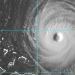 Satellite imagery of Hurricane Isabel near its maximum intensity on September 14, 2003