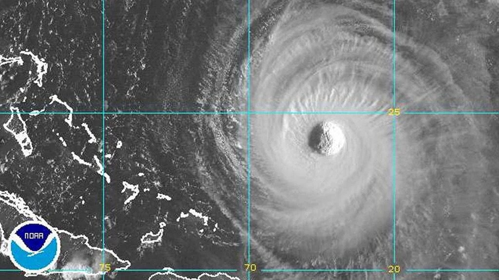 Satellite imagery of Hurricane Isabel near its maximum intensity on September 14, 2003