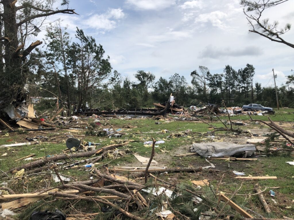 A photo of debris from a tornado spawned by Hurricane Isaias in Bertie County