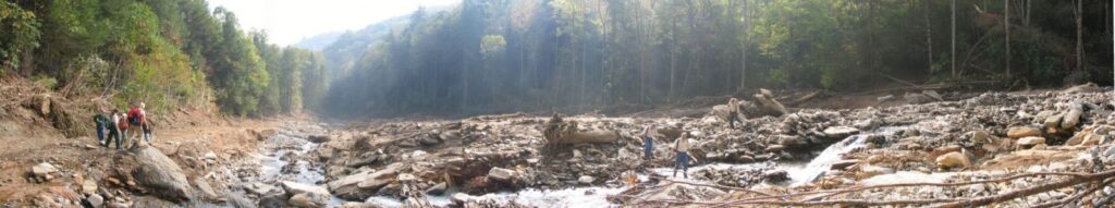 A photo of debris from the Peeks Creek debris flow in Macon County after Hurricane Ivan