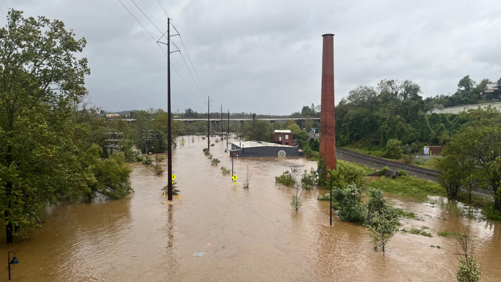 A photo of flooding in Asheville after Hurricane Helene in 2024