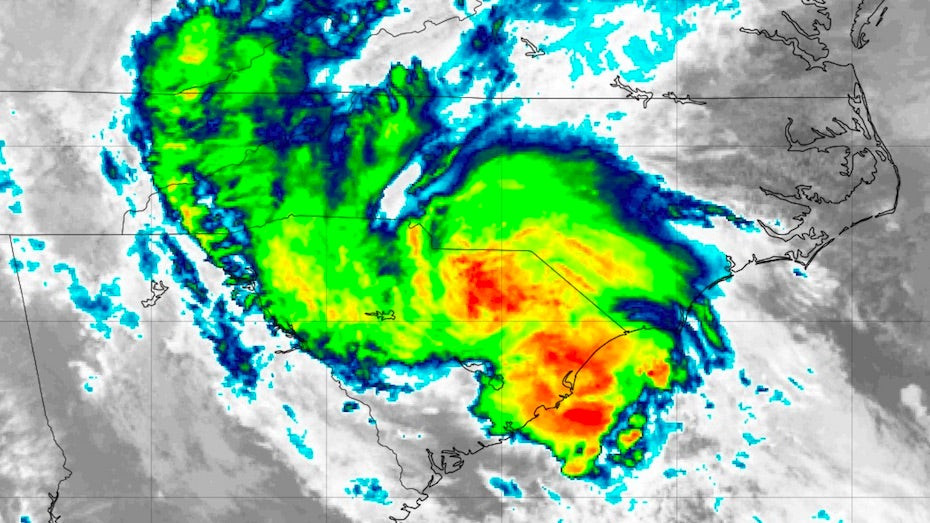 Satellite imagery of Tropical Storm Bertha at its landfall in South Carolina in 2020